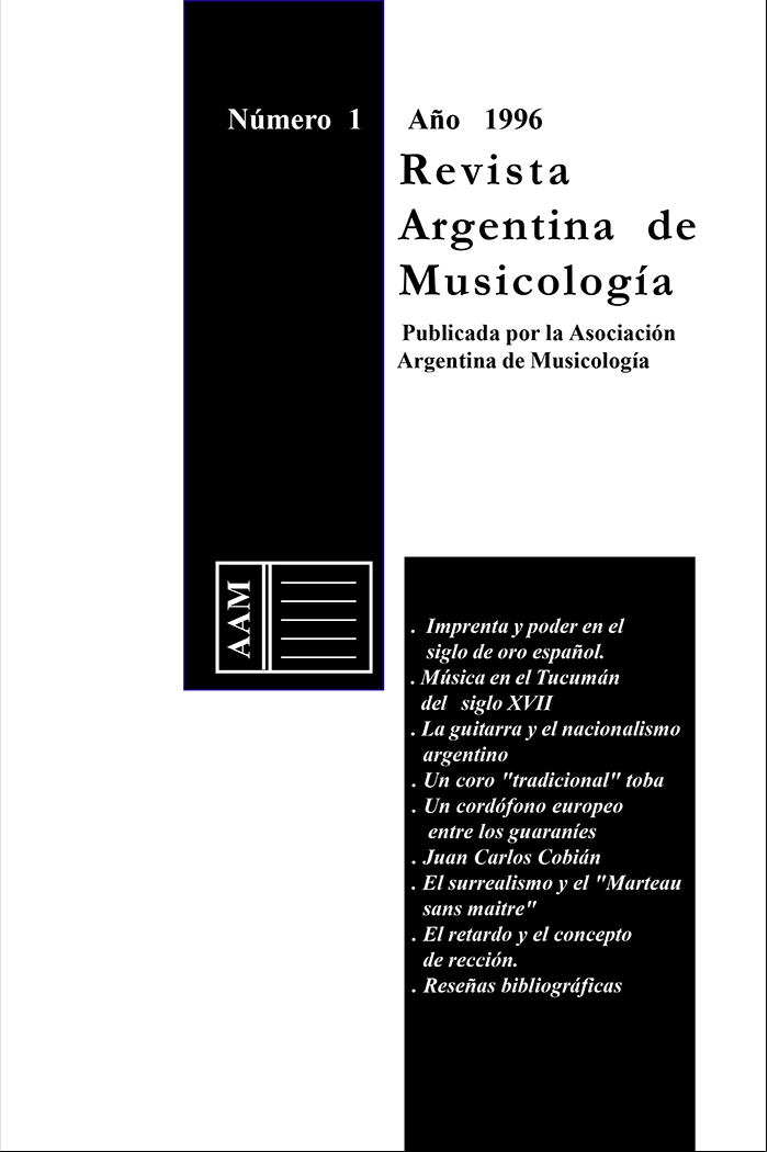 					View No. 1 (1996): Revista Argentina de Musicología
				